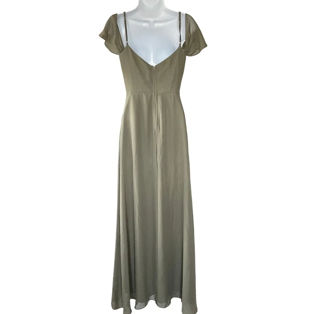 Birdy Grey Women Fairy Off Shoulder Chiffon Maxi‎ Dress XS Homecoming Olive